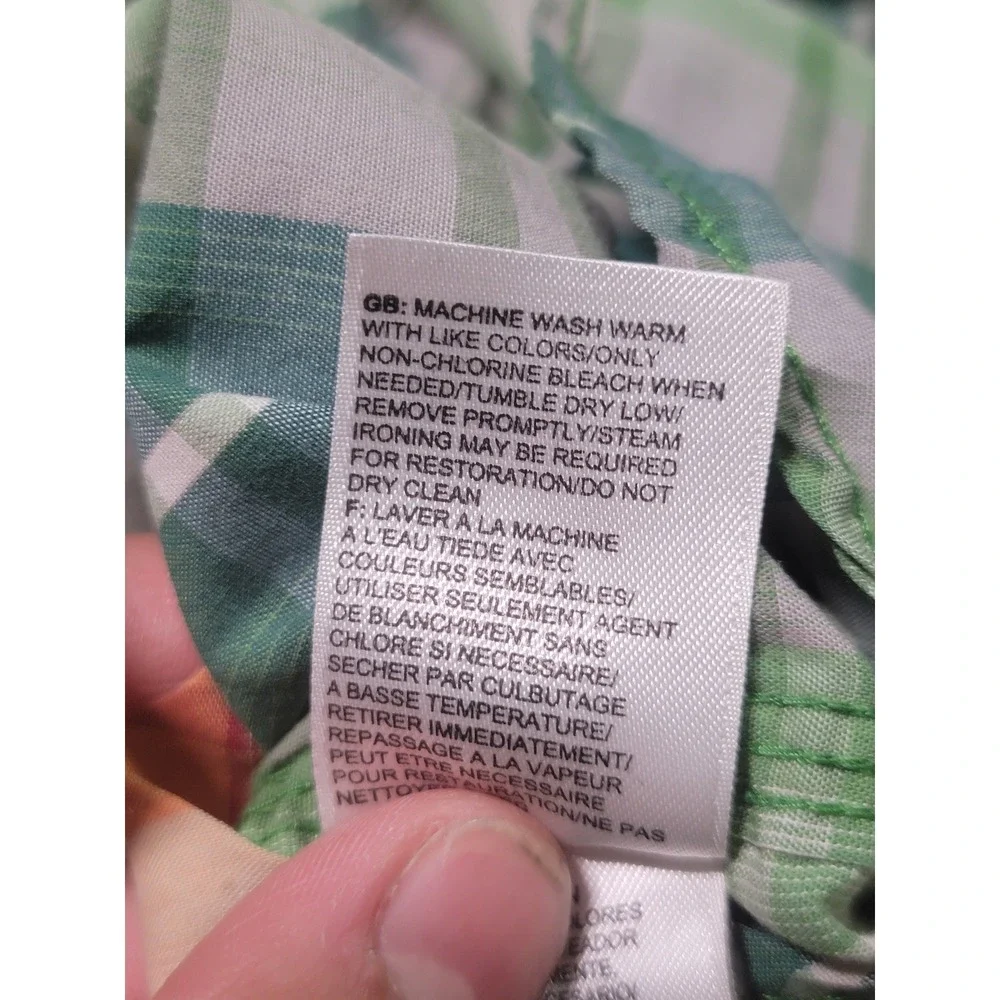 The North Face Mens Large Green Plaid Short Sleeve Button Down Shirt Hiking L/G